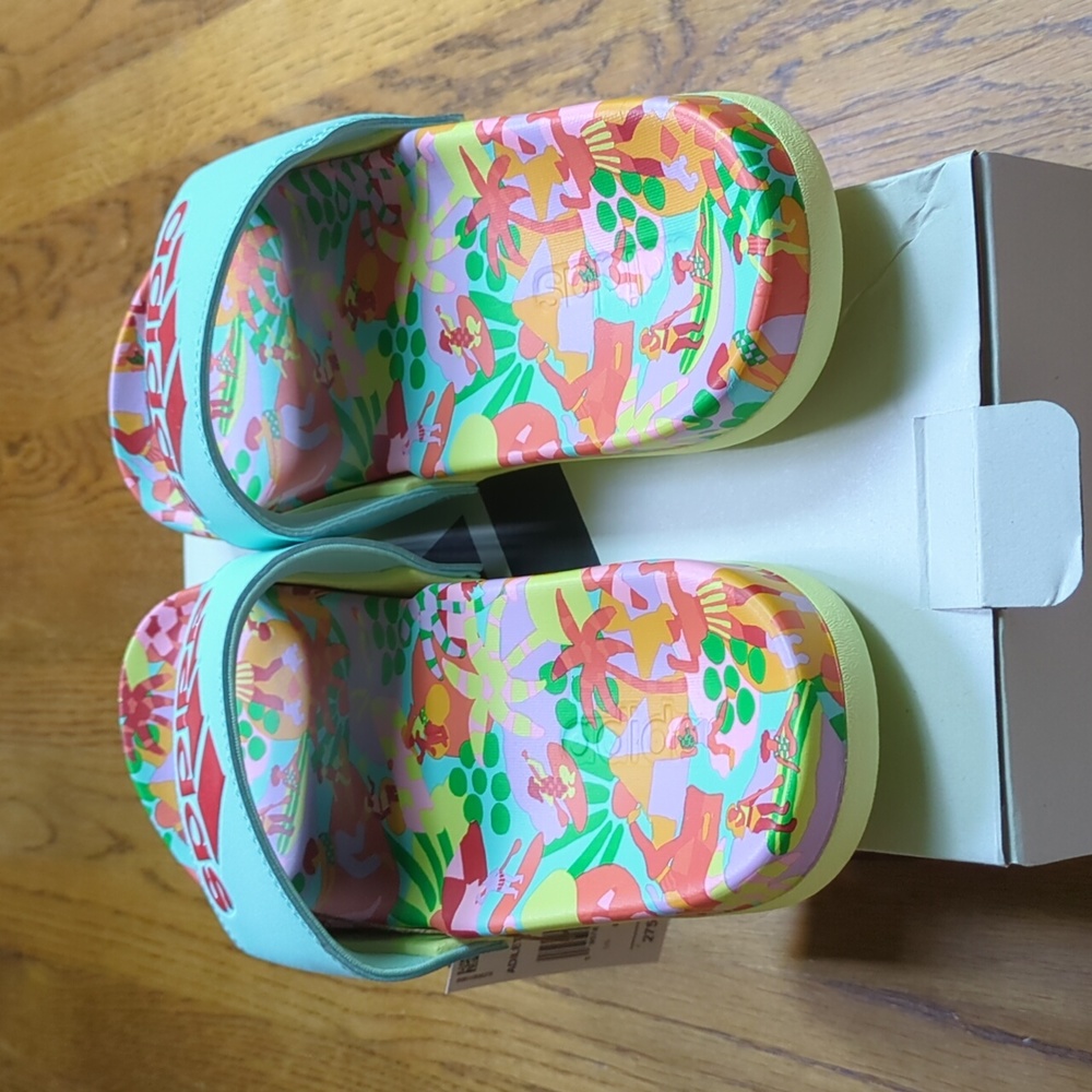 NIB FARM Rio Slide Sandals Adidas Collaboration Women's Size 10 Blue Beach Print - Picture 5 of 14